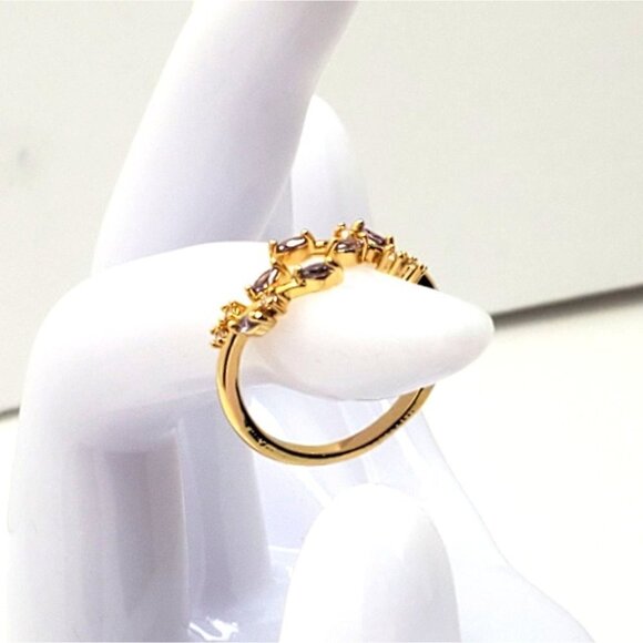 Amethyst Rhinestone 18K Gold Plated Purple Cuff Ring - Picture 3 of 3